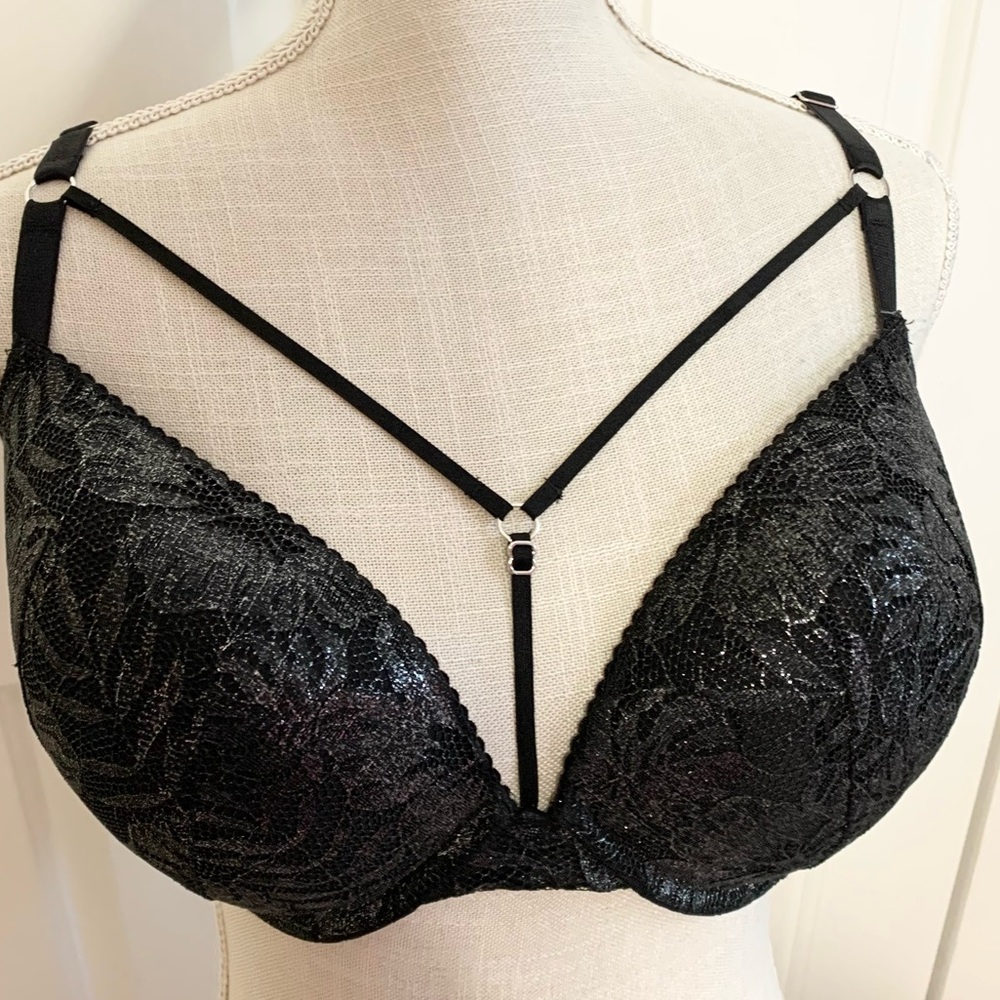 Victoria’s Secret Very Sexy Harness Push-Up Bra Metallic Black 36DDD